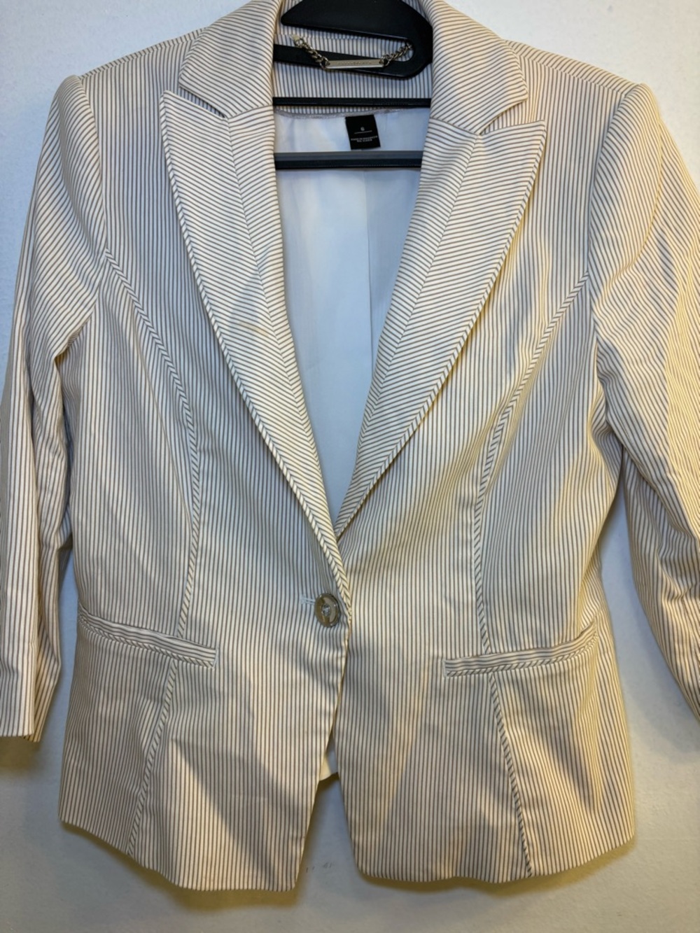 White House Black Market Cream and Black Pinstripe Blazer